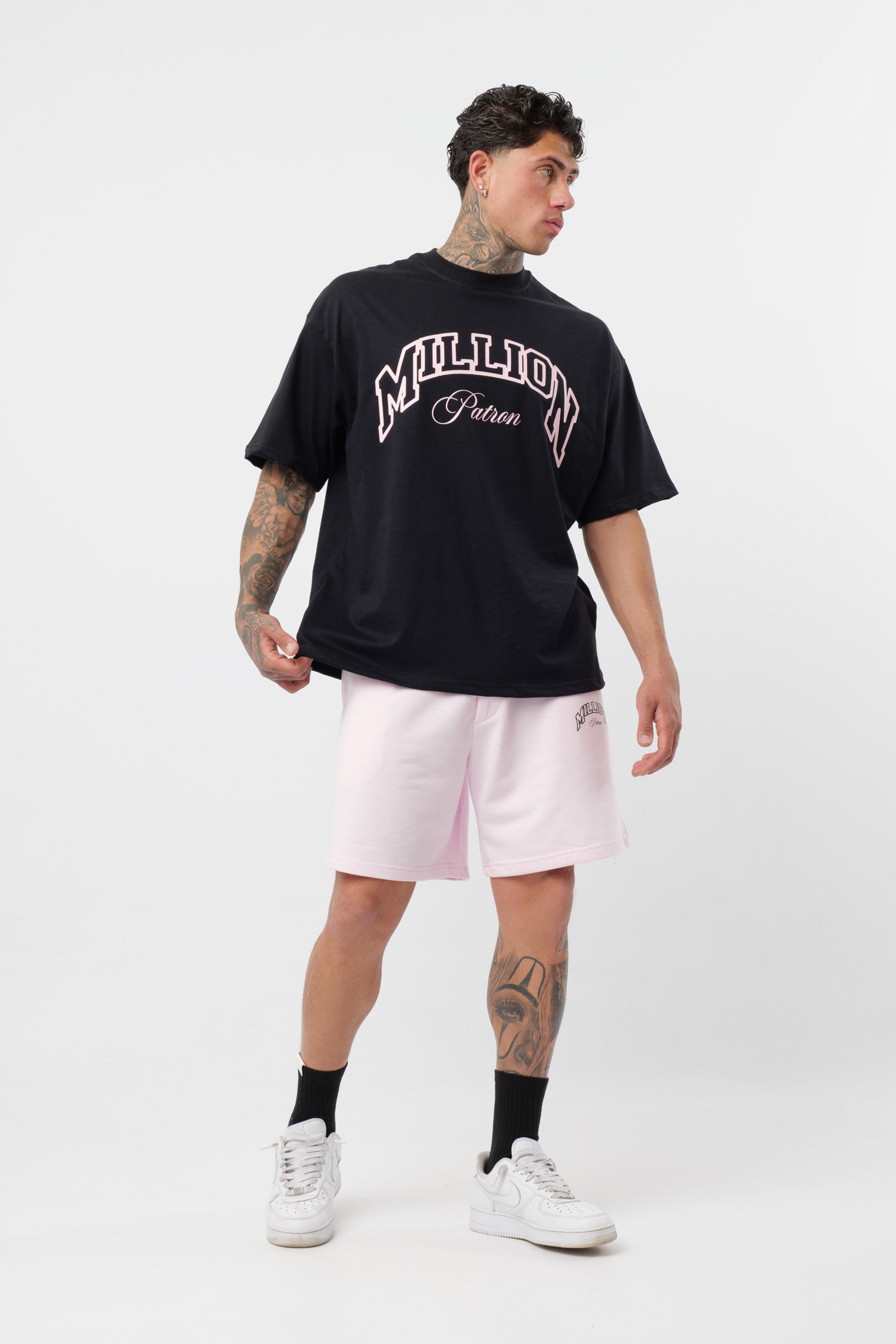 T-shirt Patron noire rose
