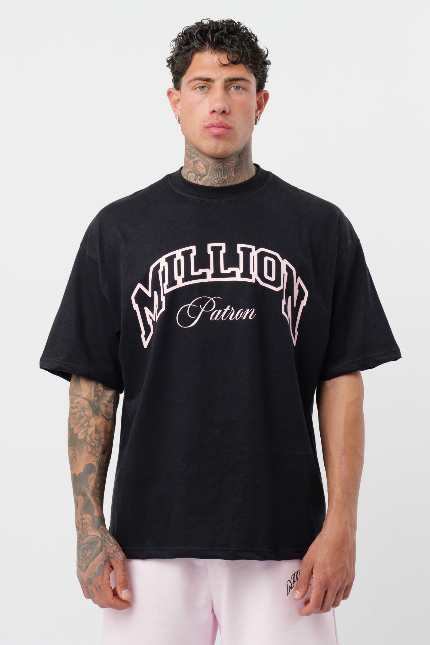 T-shirt Patron noire rose