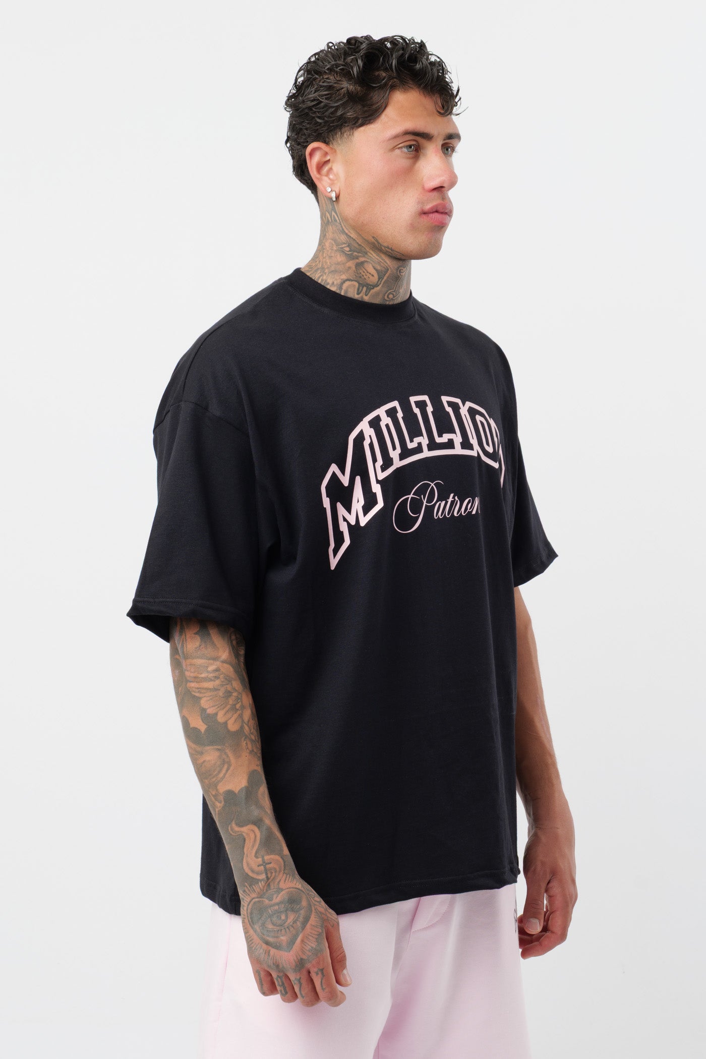 T-shirt Patron noire rose