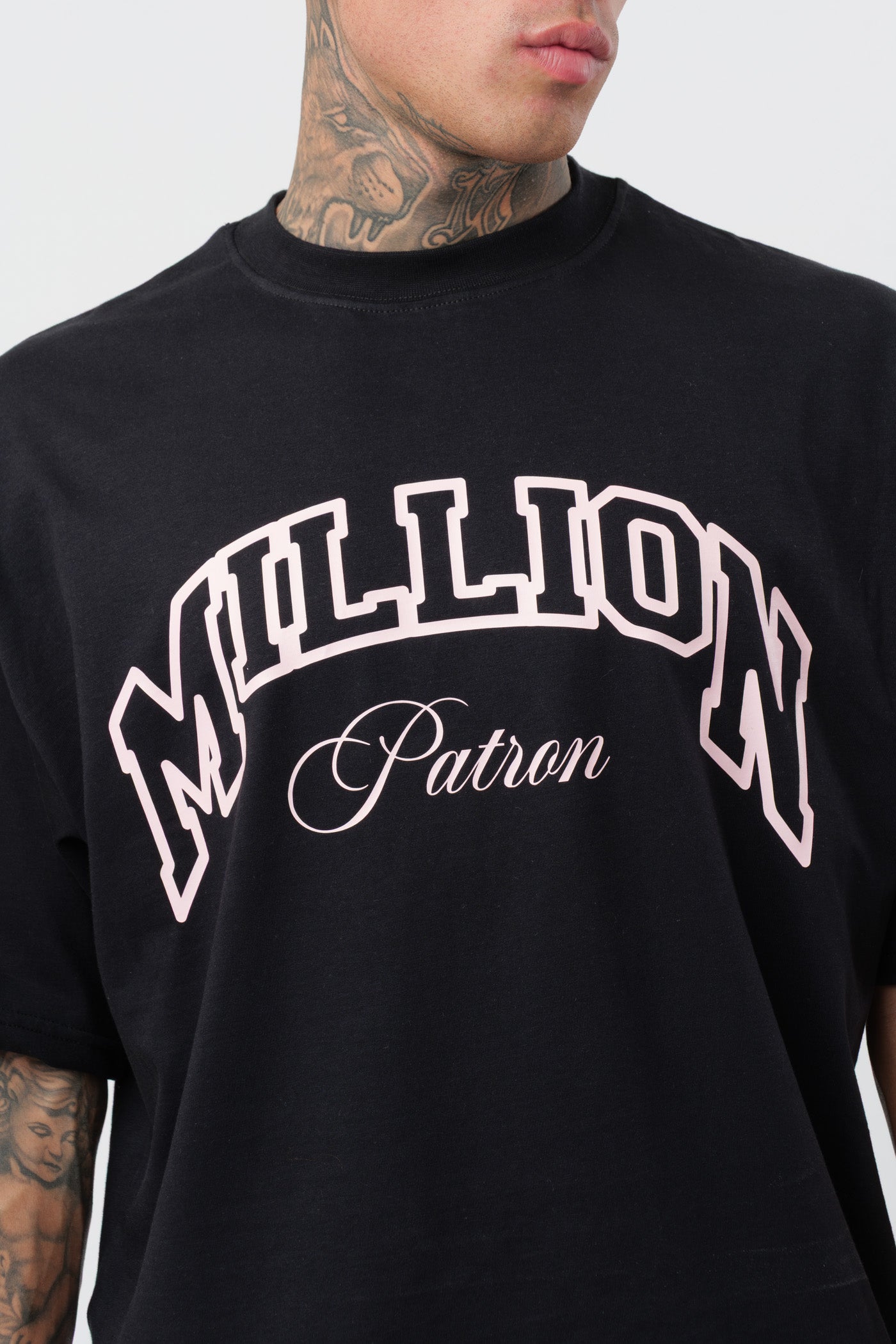 T-shirt Patron noire rose